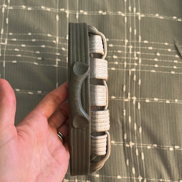 Restoration Hardware Ceramic Woven Basket With Handles RH Stamp Cream blue gray - Picture 5 of 11